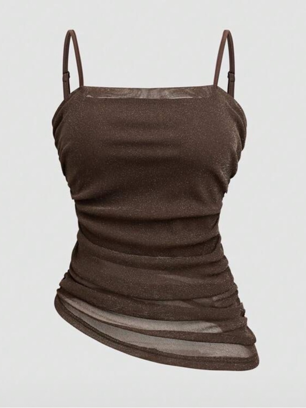 Brown Sparkle Ruched Asymmetric Cami Top